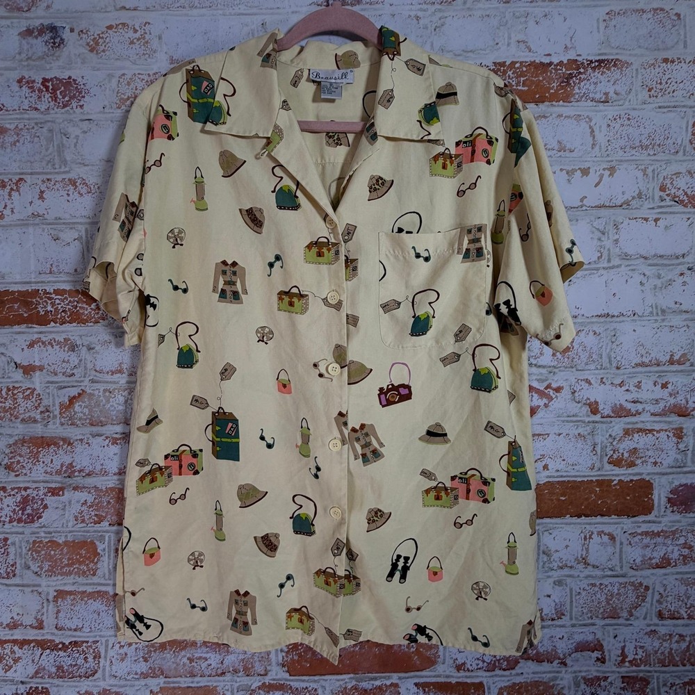 Beausilk VTG Y2K Top Women's M Yellow Boho Whimsigoth Floral Paisey 100% Silk
